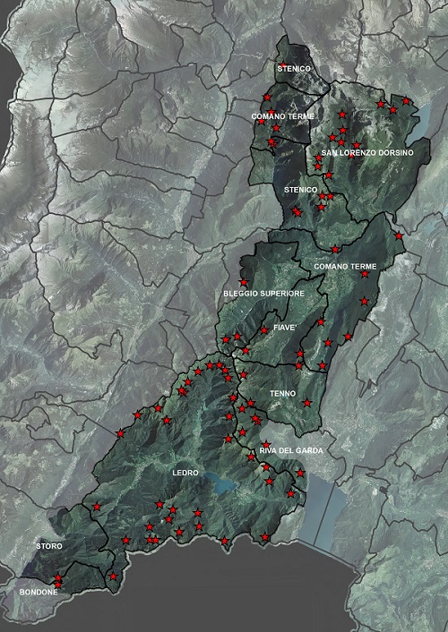 La mappa delle 83 strutture nel territorio della Riserva di Biosfera